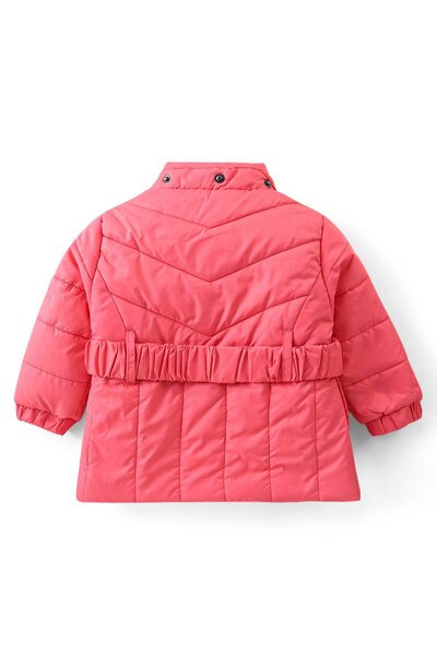 Babyhug Babyhug Full Sleeves Front Open Padded Hoodie with Bow Detailing & Waist Belt - Pink