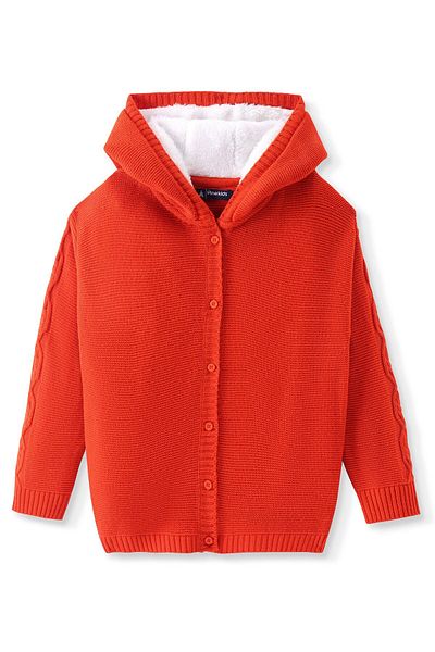Pine kids Örme Uzun Kollu Kapsonlu Ön Açık Düz Kazak - Kırmızı