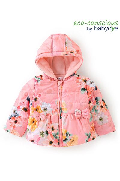 Babyoye Babyoye Full Sleeves Floral Printed Hooded Jacket - Pink