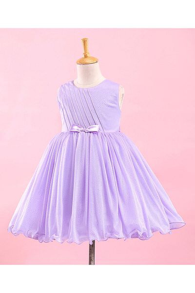 Babyhug Babyhug Sleeveless Shimmery Party Wear Frock Glitter Print with Striped Textures - Lavender