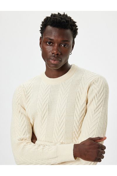 Koton Crew Neck Knitwear Sweater - Textured, Long Sleeve