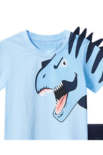 SAPS SAPS Dino T-Rex Graphic T-Shirt & Shorts Set - Light Blue & Navy
