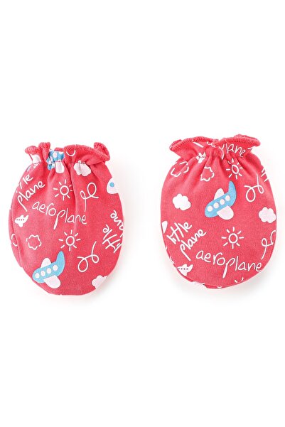 Babyhug Babyhug 100% Cotton Knit Mittens & Booties Set Airplane & Text Print- Red