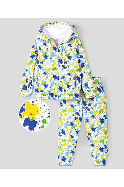 Ollington St. Ollington St. 100% Cotton Full Sleeves Hooded Sweatshirt & Joggers Set with All over Printed - White