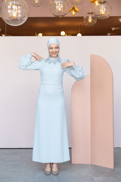 Hennin Taçmahal Tesettür Abiye - Mavi