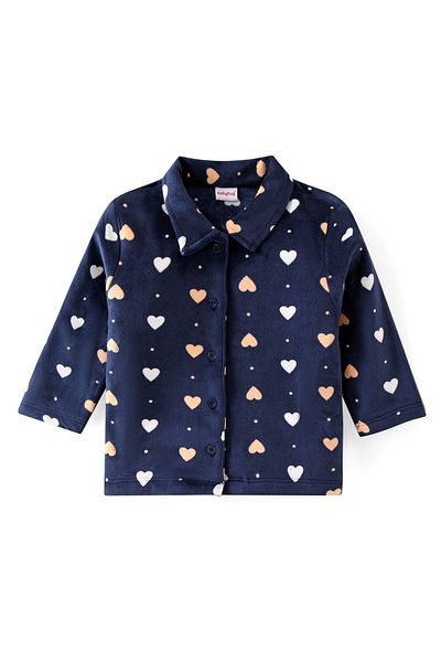 Babyhug Babyhug Hearts Printed Winter Wear Co/ord Set - Navy