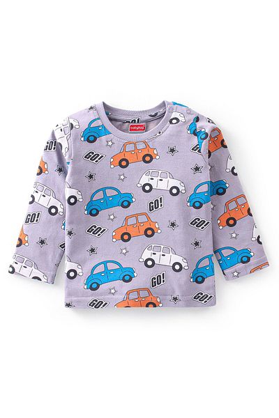 Babyhug Babyhug Cotton Knit Full Sleeves Night Suit Car Print - Purple
