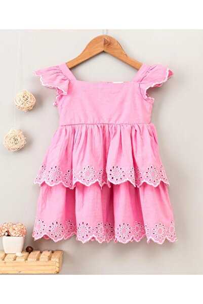 Babyhug Babyhug Cap Sleeves Schiffili Frock - Pink