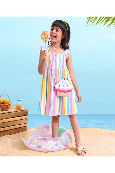 Babyhug Babyhug 100% Cotton Knit Frocks Striped - Pink & Blue