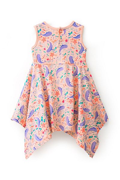 Babyhug Babyhug 100% Cotton Knit Sleeveless Frock With Sea Life Print - Peach