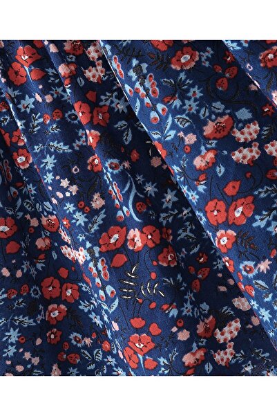 Babyhug Babyhug 100% Rayon Woven Full Sleeves Floral Printed Top with Lace Detailing - Navy Blue