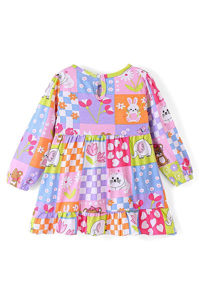 Babyhug Babyhug 100% Cotton Knit Full Sleeves Floral Printed One Piece Dress - Pink