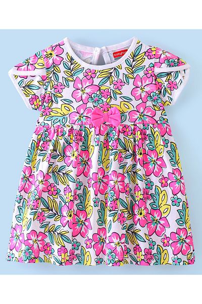 Babyhug Babyhug Knit Half Sleeves Frocks with Floral Print & Bow Applique Pack of 2 - Pink