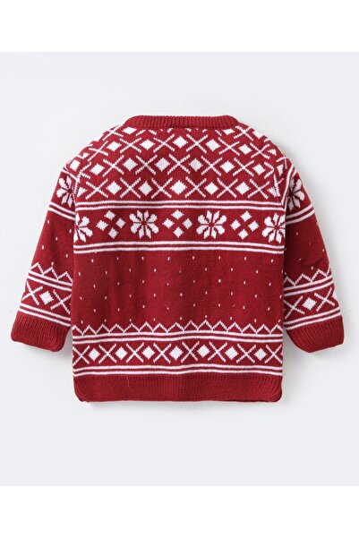 Babyhug Babyhug Knit Full Sleeves Front Open Sweater and Pant Set Floral Design - Red