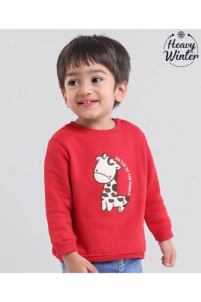 Babyoye Babyoye 100% Cotton Full Sleeves Sweatshirt Giraffe Embroidery- Red