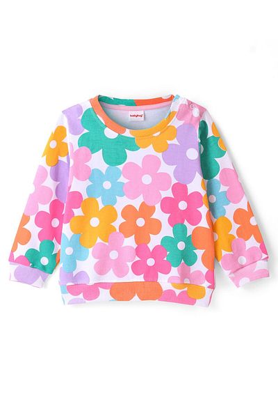 Babyhug Babyhug 100% Cotton Full Sleeves Sweatshirt With All Over Floral Print - White