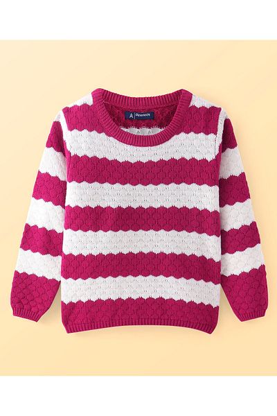 Pine kids Örme Uzun Kollu Dokulu Kazak - Beyaz ve Fuşya
