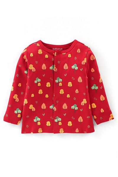 Babyoye Babyoye 100% Cotton Eco Jiva Finish Tree Printed Full Sleeve T-Shirt and Lounge Pant-Red & Green