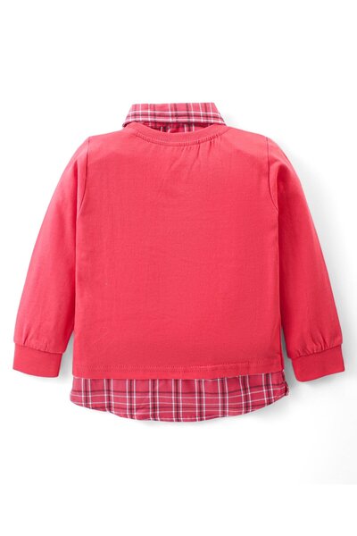 Babyhug Babyhug Cotton Knit Full Sleeve Collared Overlap T-Shirt & Denim Pants Set Text Print-Red & Blue