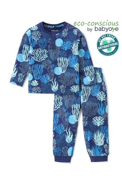 Babyoye بدلة نوم مطبوعة بأعشاب البحر من Babyoye مصنوعة من القطن بنسبة 100% بأ...
