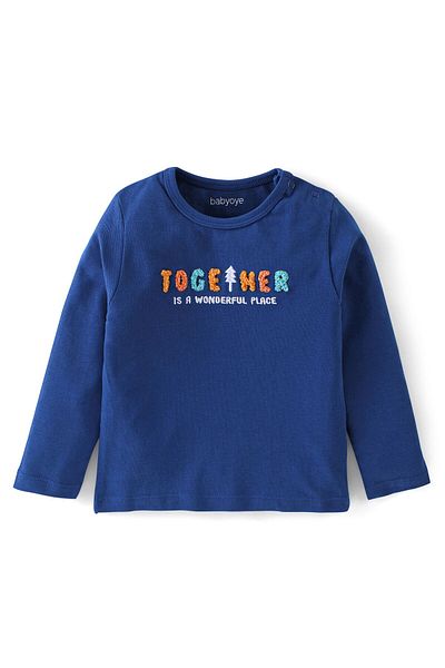Babyoye Babyoye 100% Cotton Eco-Jiva Finish Full Sleeve Text Printed T-Shirt Striped Lounge Pant-Blue