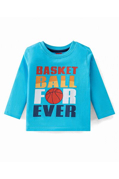 Babyhug Babyhug 100% Cotton Knit Full Sleeves T-Shirt & Lounge Pants Set Text Print - Blue