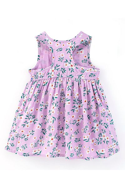 Babyhug Babyhug Rayon Sleeveless Frock With Floral Print - Purple