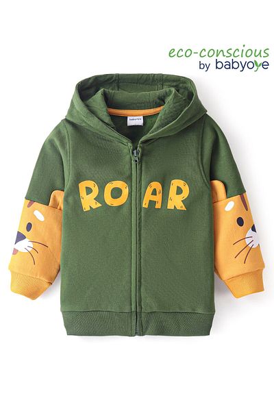 Babyoye Babyoye 100% Cotton Full Sleeves Sweatshirts With Tiger Print - Green & Yellow
