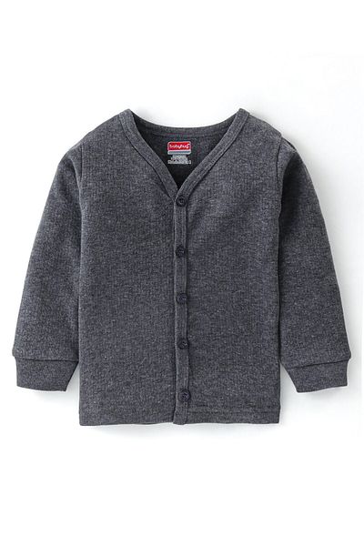 Babyhug Babyhug Cotton Full Sleeves Front Open Thermal Vest & Pants - Dark Grey