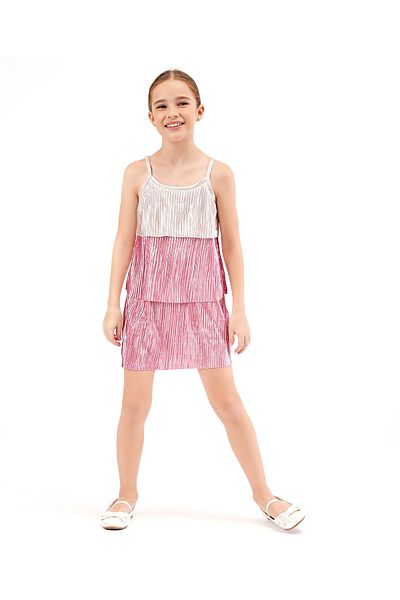 Primo Gino Primo Gino Singlet Sleeves Layered Party Frock Glitter Print - Pink Golden