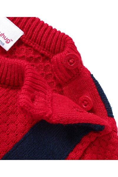 Babyhug Babyhug Knitted Full Sleeves Color Block Pullovers Sweater Bow Applique - Red