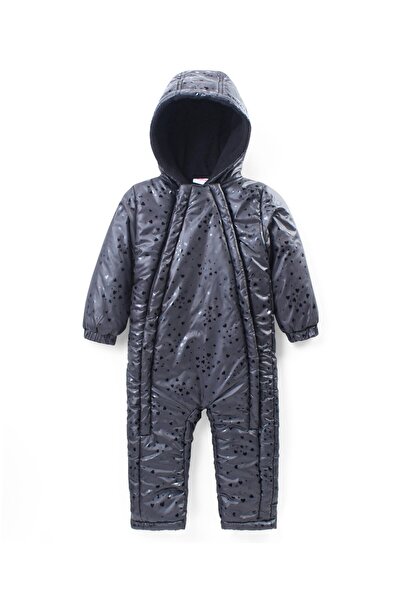 Babyhug Babyhug Full Sleeves Hooded Winter Romper Hearts Print - Black