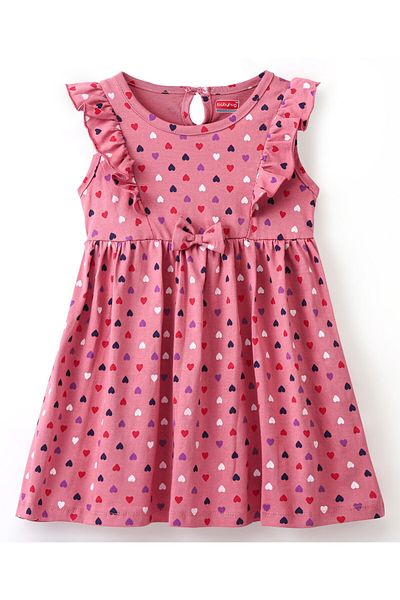 Babyhug Babyhug 100% Cotton Sleeveless Frock With Heart Print - Light Pink