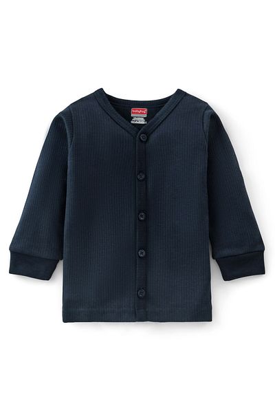Babyhug سترة Babyhug Thermal بأكمام كاملة وفتحة أمامية سادة - أزرق داكن