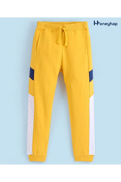Honeyhap Honeyhap Premium Cotton Looper Full Length Solid Lounge Pants with Bio Finish Solid Colour- Old Gold