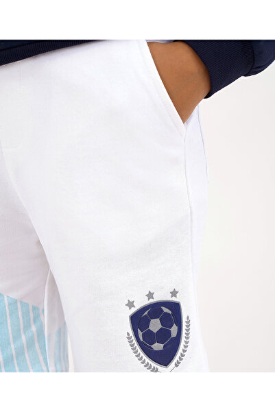 Primo Gino Primo Gino 100% Cotton Soccer Inspired Shorts with Placement Print - White