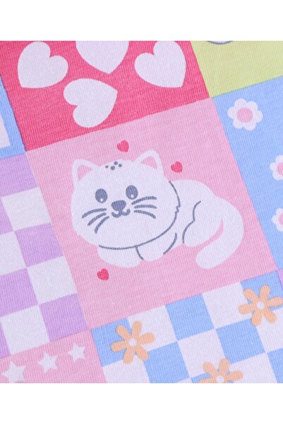 Babyhug Babyhug Cotton Knit Full Sleeves Kitty & Floral Printed T-Shirt - Multicolour