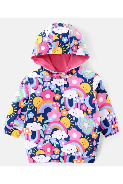 Babyhug Babyhug Hooded Top and Lounge Pants Co/ord Set with Floral Print - Pink