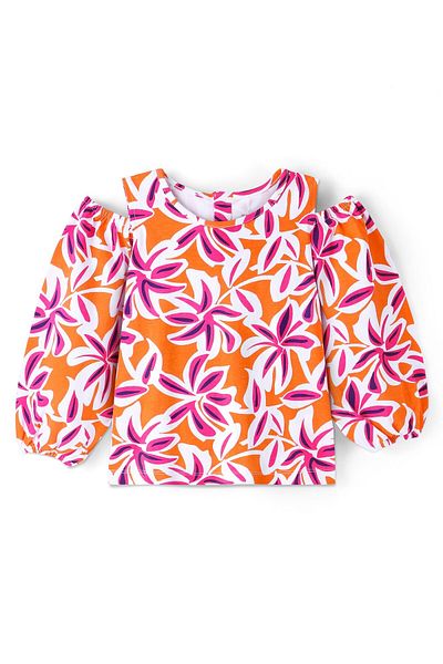 Ollington St. Ollington St. Off-Shoulder Full Sleeves Multicolor Printed Top & Culottes Set - Orange & Pink