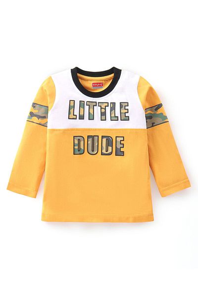 Babyhug Babyhug 100% Cotton Full Sleeves Text Printed T-Shirt & Camouflage Lounge Pant Set - Yellow & Green
