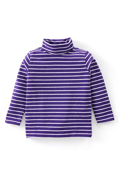 Babyhug Babyhug Cotton Lycra Full Sleeves Turtle Neck T-Shirt With Stripes - Purple & White