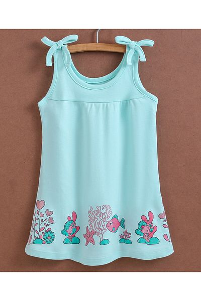 Babyoye Babyoye Sleeveless Printed Frock With Bloomer - Aqua