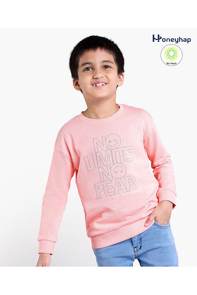 Honeyhap Honeyhap Premium 100% Cotton Full Sleeves Biowashed Sweatshirt with Emoji Embroidery - English Rose