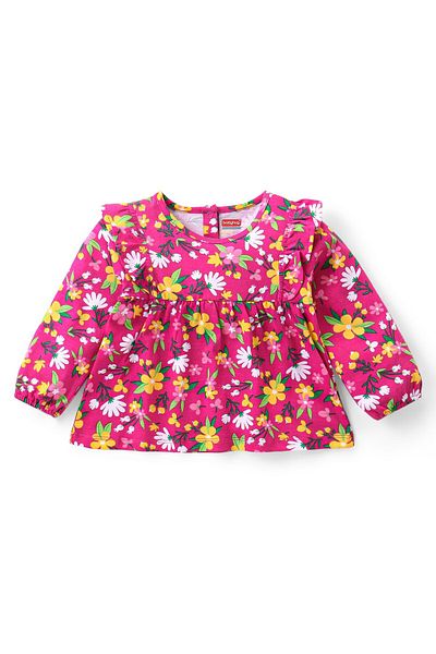 Babyhug Babyhug Frill Detailed Top and Denim Pants Set with Floral Print - Multicolor