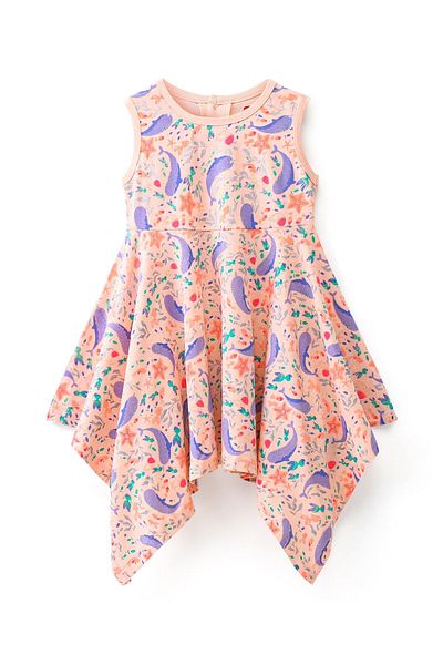 Babyhug Babyhug 100% Cotton Knit Sleeveless Frock With Sea Life Print - Peach