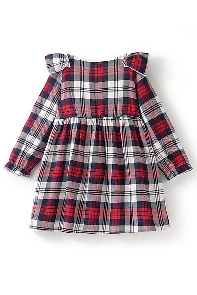 Babyhug Babyhug Yarn Dyed Checks Full Sleeves Dress With Frill Detailing - Red