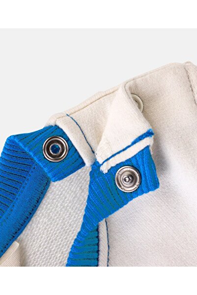 Bonfino Bonfino 100% Cotton Full Sleeves Color Block Pattern Sweatshirt - White