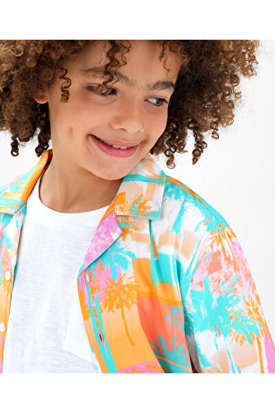 Primo Gino Primo Gino 100% Viscose Half Sleeve Resort Collar Photographic Shirt & ShortsCo-ord Set-Multi Color