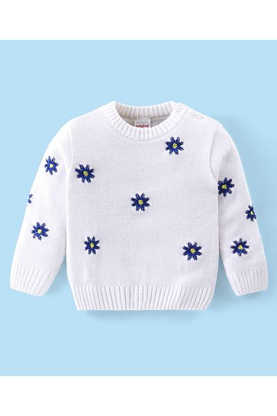 Babyhug Babyhug Knitted Full Sleeves Pullovers Sweater With Floral Design - Offwhite