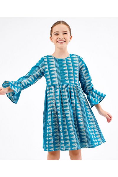 Primo Gino Primo Gino Three Fourth Sleeves Frock Geometric Design - Blue